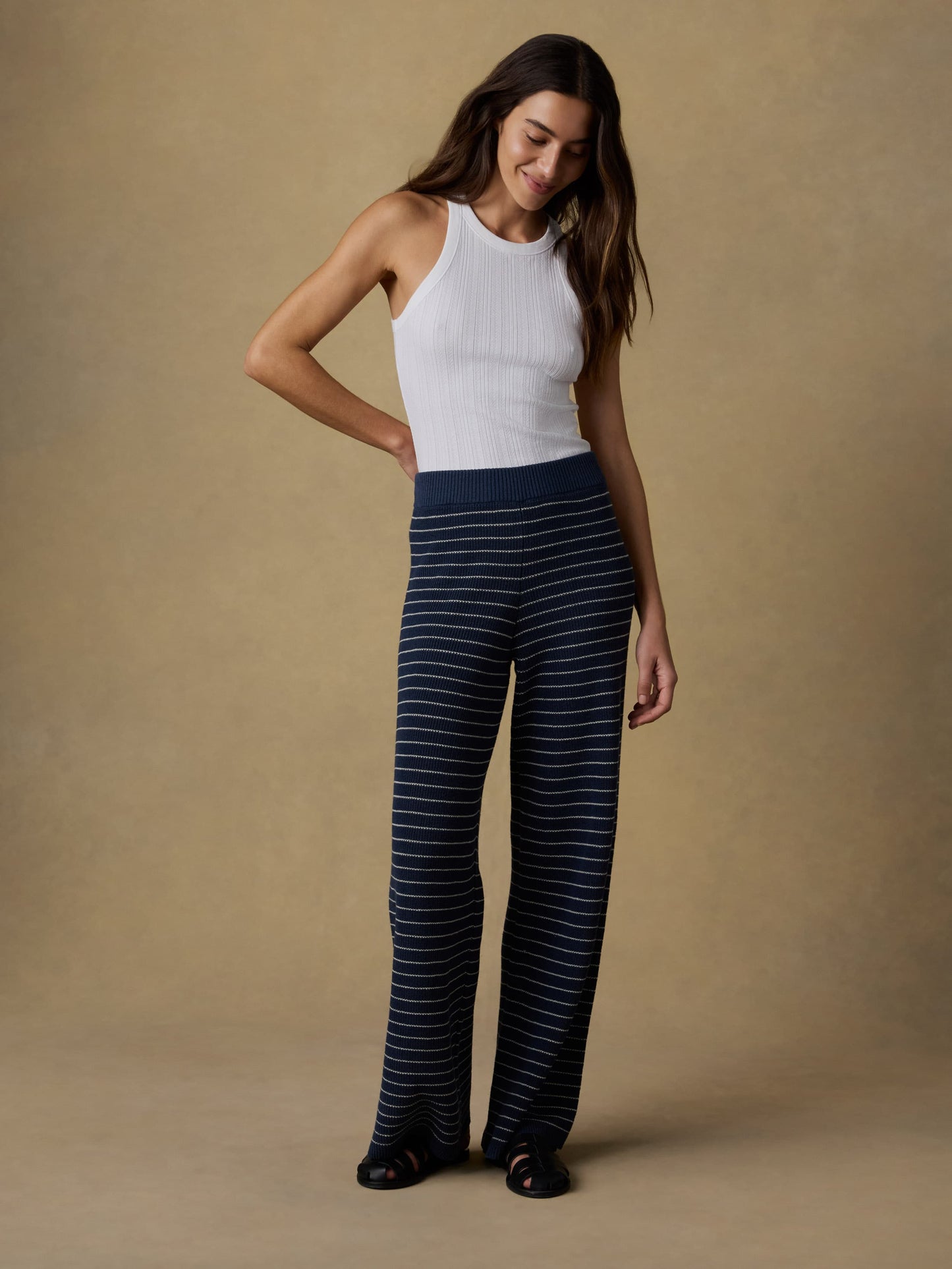 Miramar Linen Sweater Pant - Navy Stripe