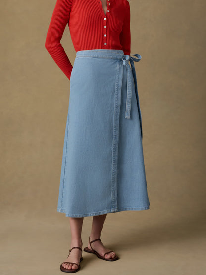 Solstice Denim Wrap Skirt - Bay Drift Wash