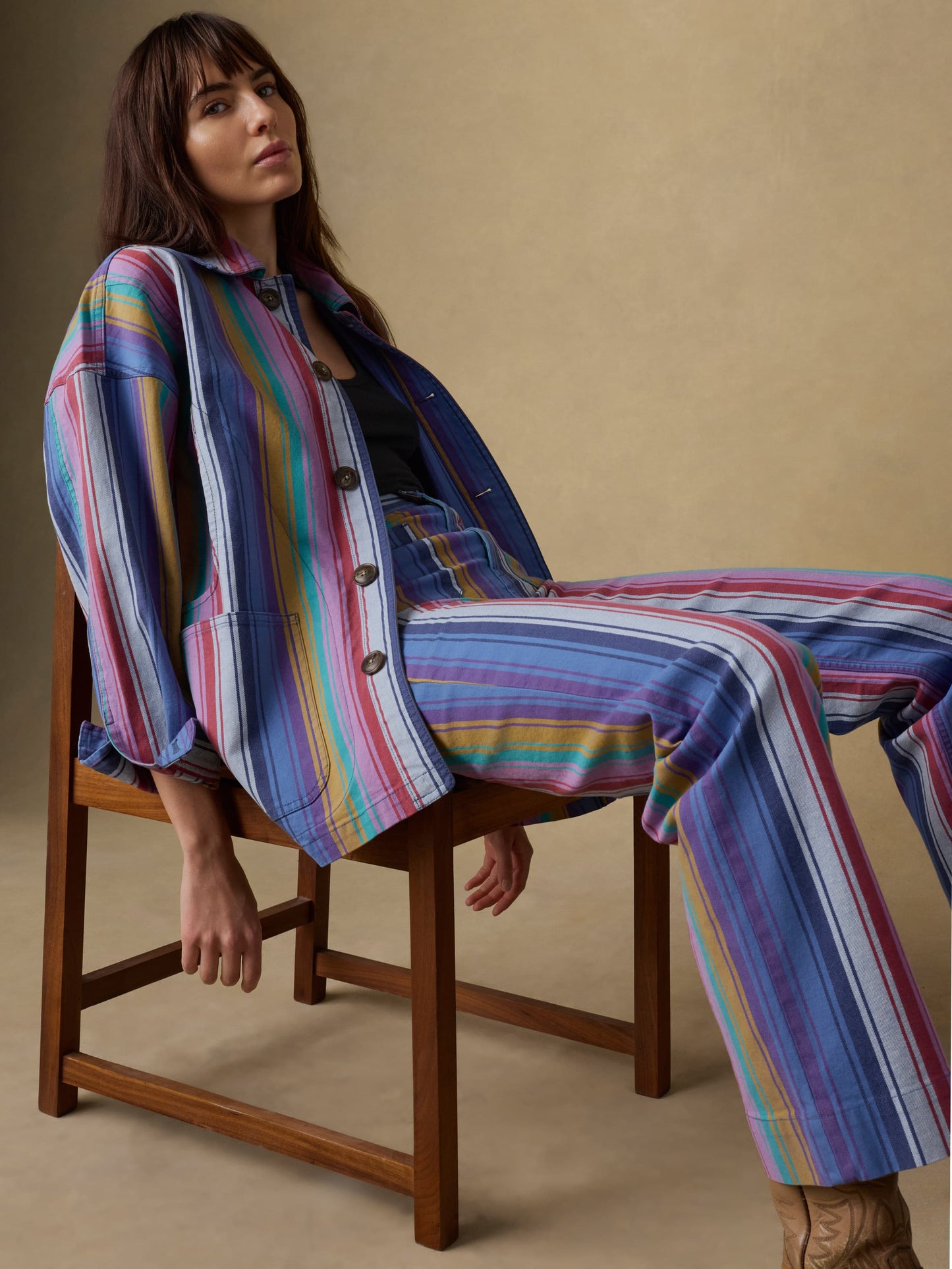 Sunset Denim Patch Pocket Pant - Painted Row Stripe