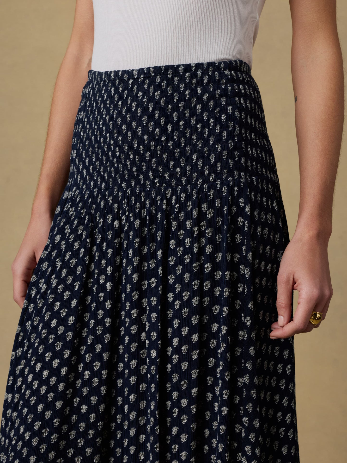 Sophia Smocked Skirt - Navy Lotus Floral