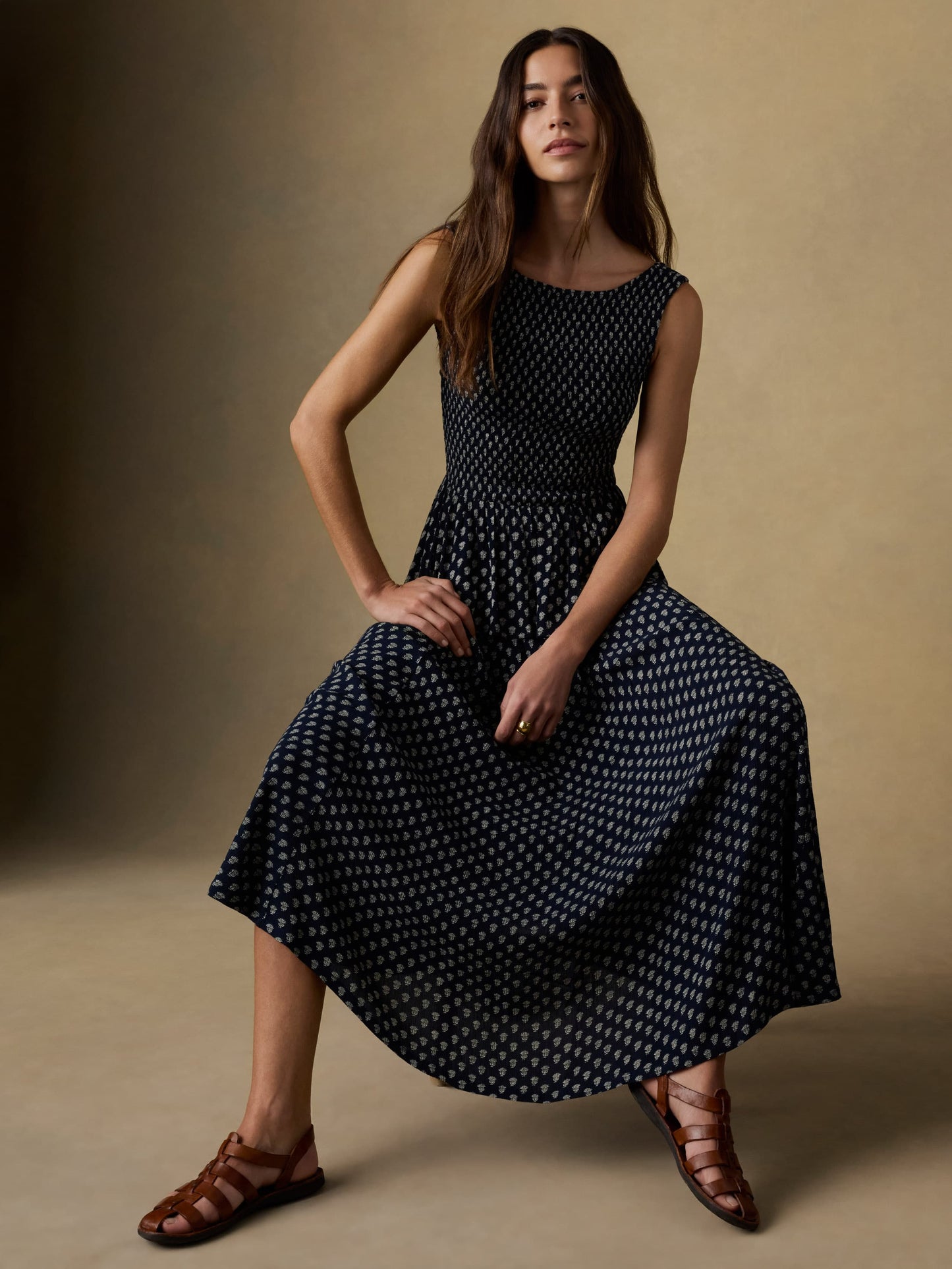 Sophia Smocked Skirt - Navy Lotus Floral