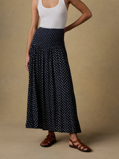Sophia Smocked Skirt - Navy Lotus Floral