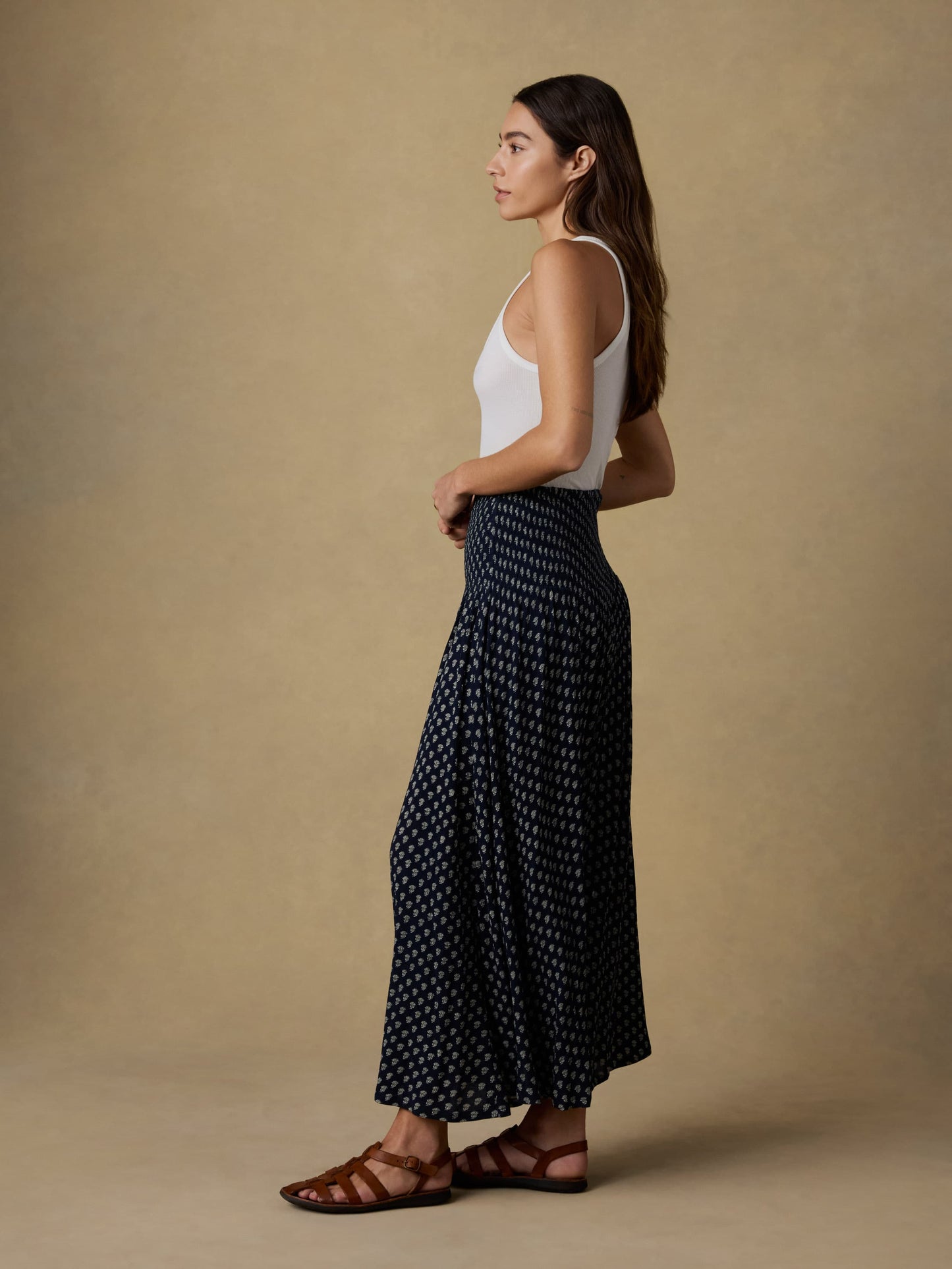 Sophia Smocked Skirt - Navy Lotus Floral