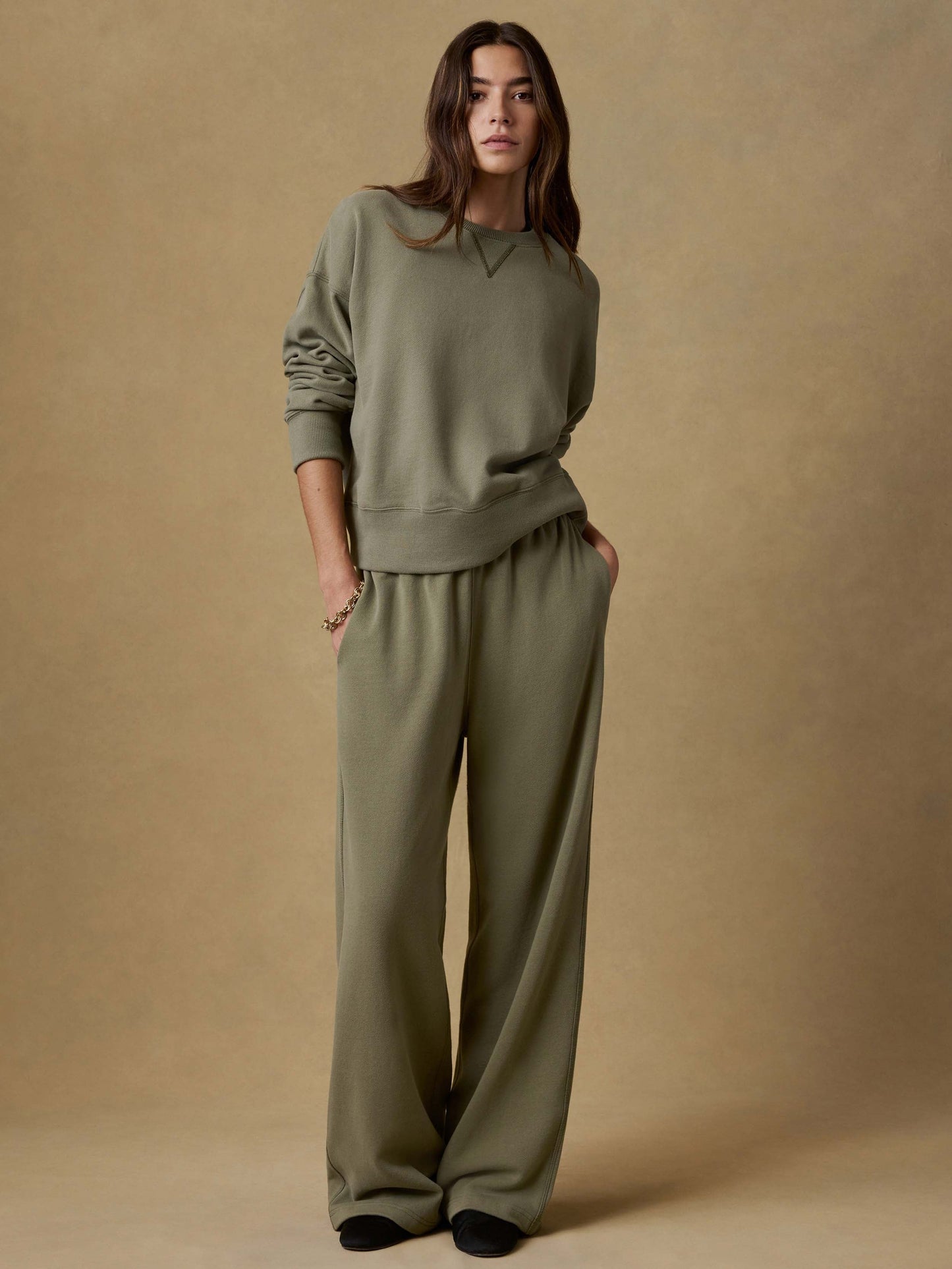 High Standard Fleece Wide Leg Sweatpant - Island Olive