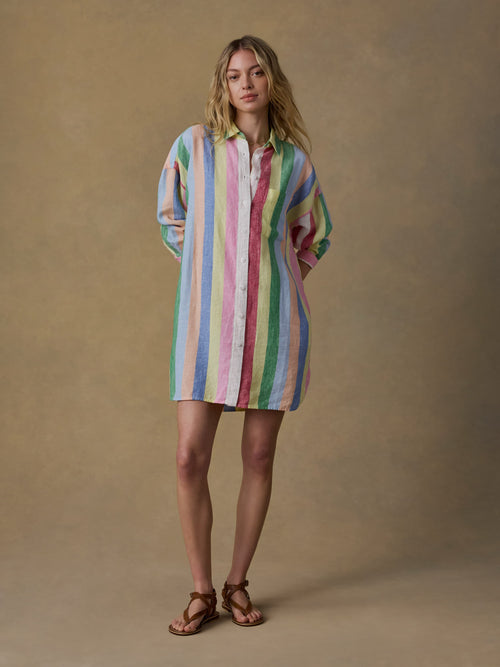 Laguna Linen Mini Shirtdress - Sunbeam Stripe