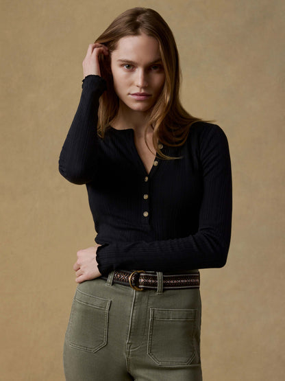 Paradise Pointelle Henley - Black