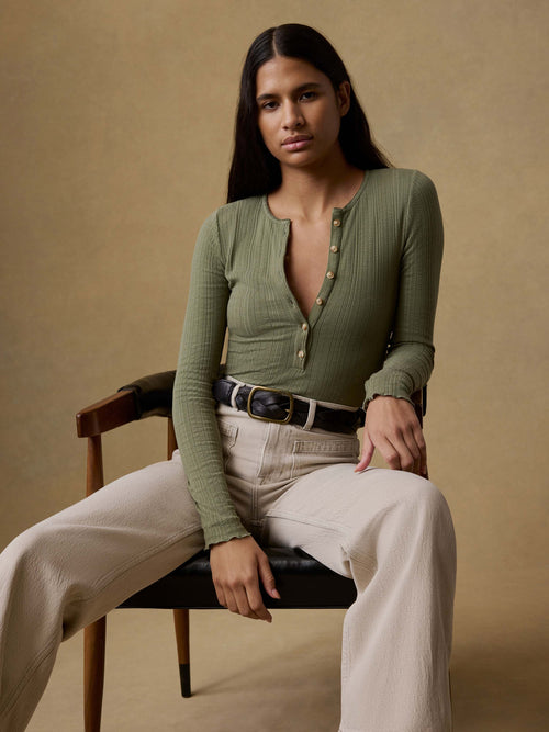 Paradise Pointelle Henley - Island Olive