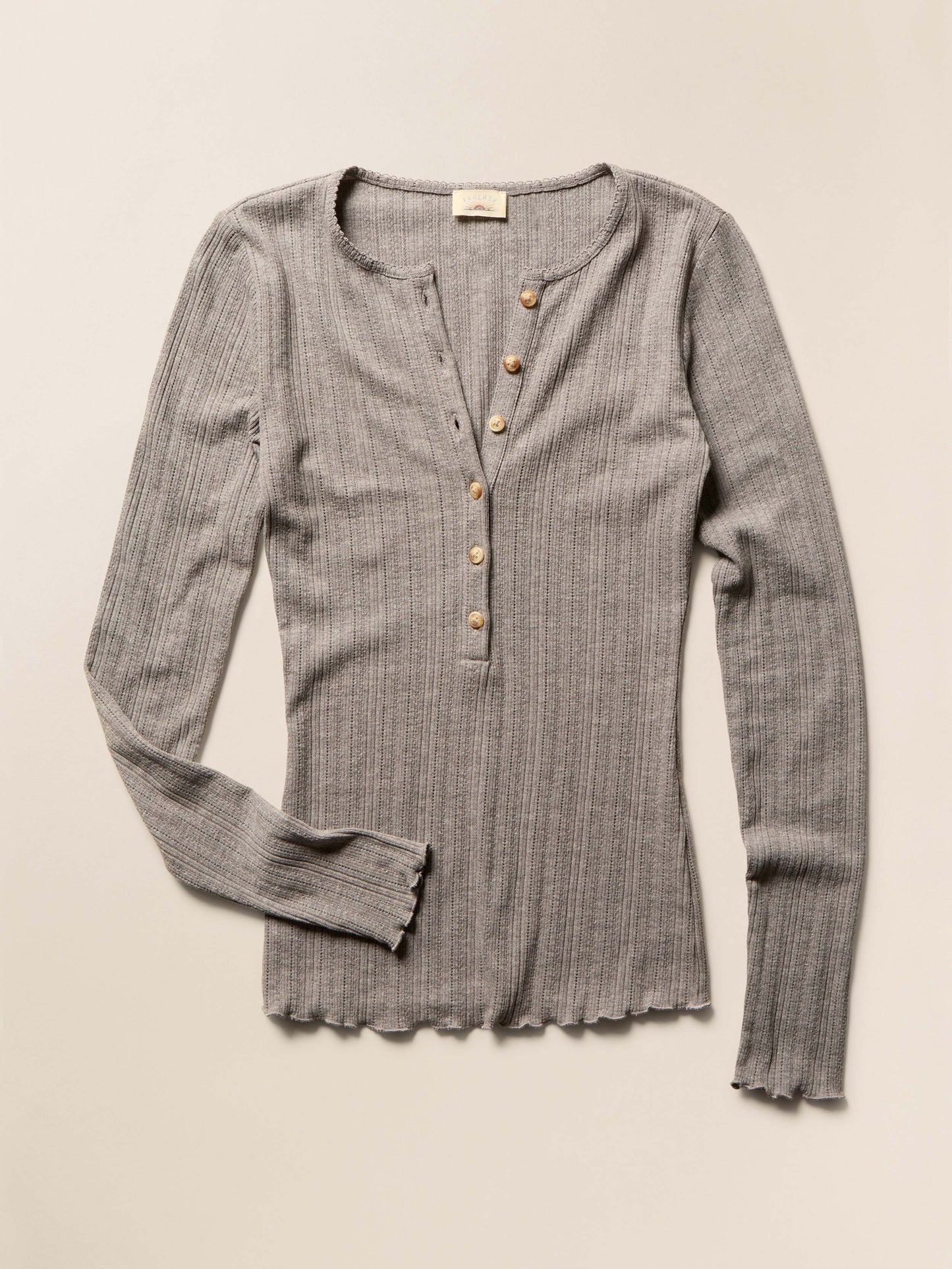 Paradise Pointelle Henley - Medium Grey Heather