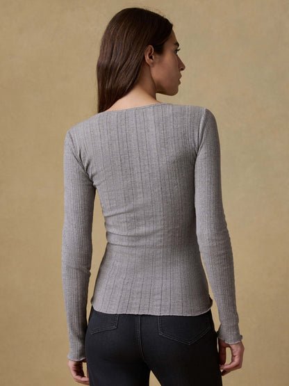 Paradise Pointelle Henley - Medium Grey Heather