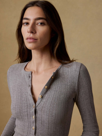 Paradise Pointelle Henley - Medium Grey Heather