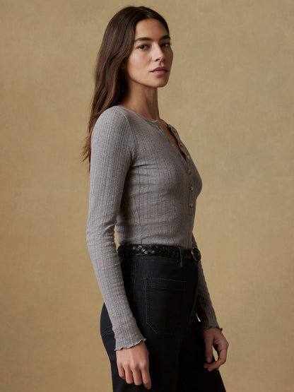 Paradise Pointelle Henley - Medium Grey Heather