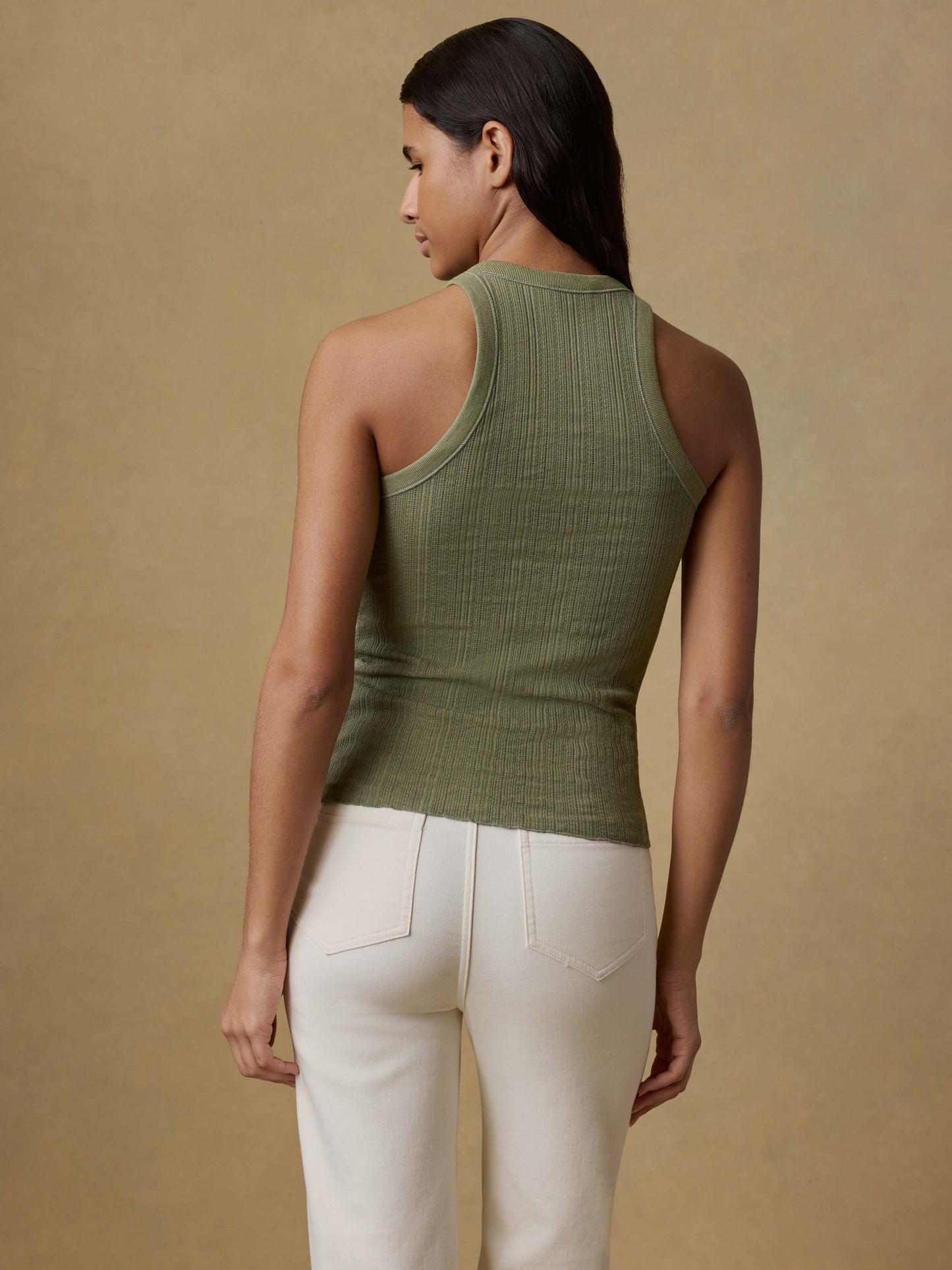 Paradise Pointelle Tank - Island Olive