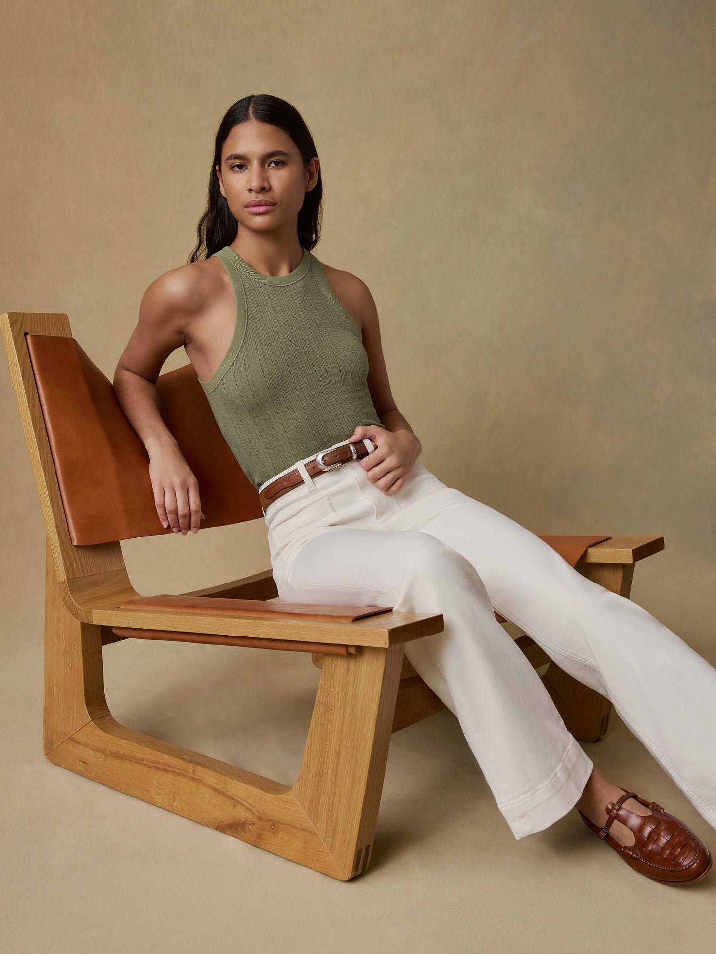 Paradise Pointelle Tank - Island Olive