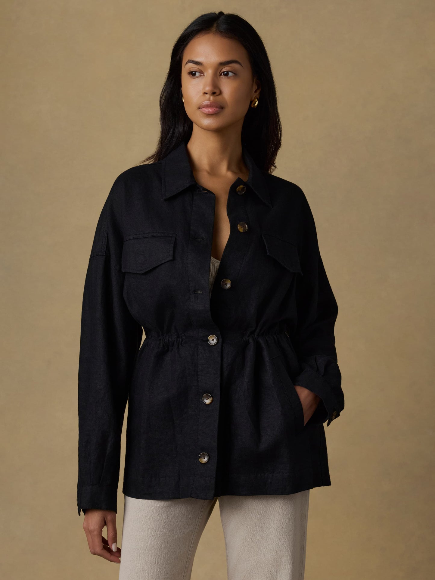 Sun Strider Linen Utility Jacket - Black