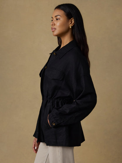 Sun Strider Linen Utility Jacket - Black