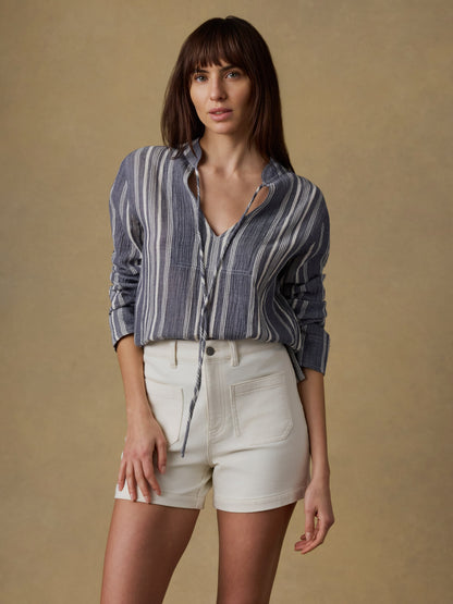 Dune Cotton Gauze Harbor Top - Sea Breeze Stripe