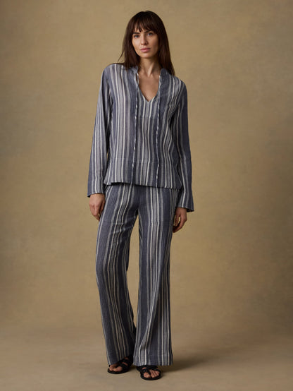 Dune Cotton Gauze Harbor Top - Sea Breeze Stripe