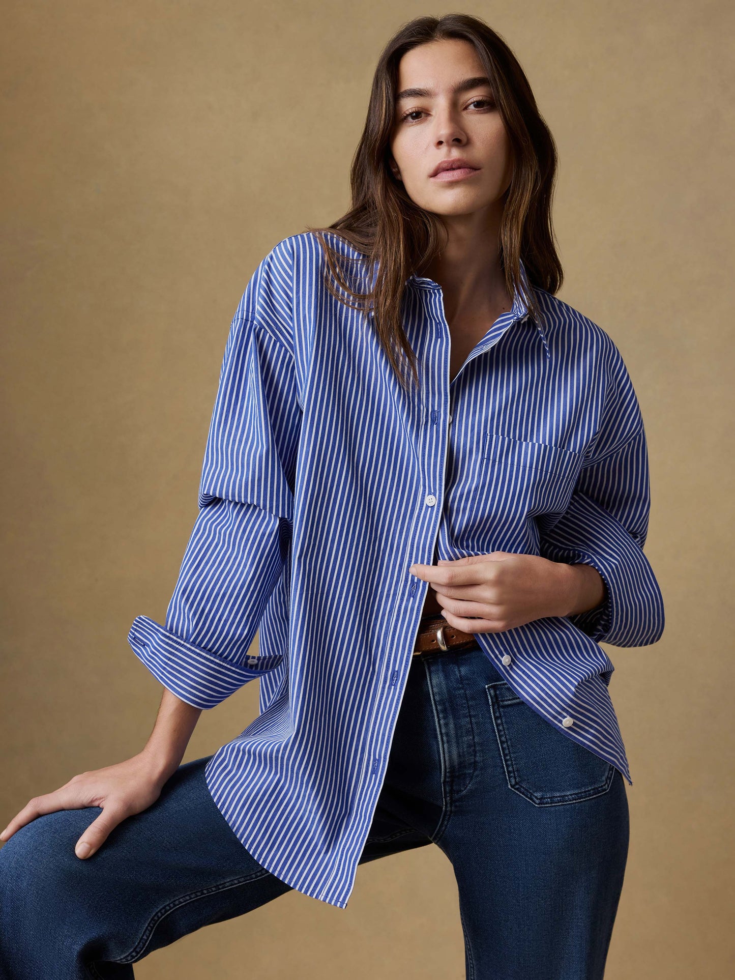 Coastal Poplin Relaxed Shirt - Endless Coast Stripe