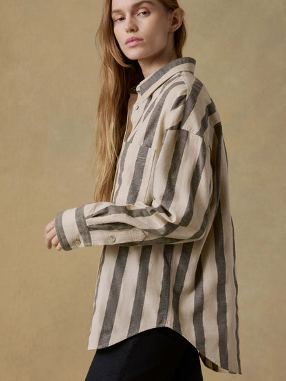Cotton Linen Relaxed Shirt - Pine Bay Stripe