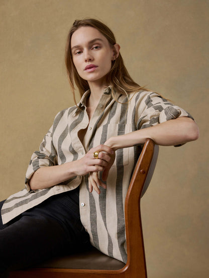 Cotton Linen Relaxed Shirt - Pine Bay Stripe