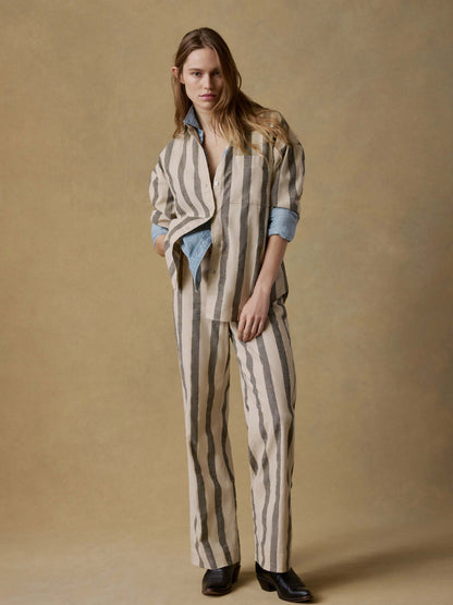 Cotton Linen Relaxed Shirt - Pine Bay Stripe