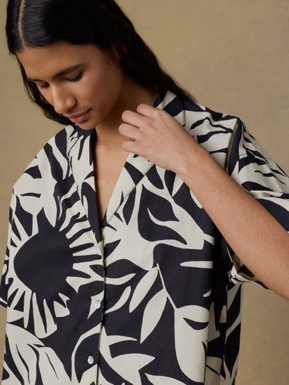 Coastal Poplin Relaxed Camp Shirt - Garden Sonata