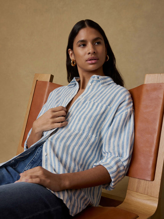 Laguna Linen Relaxed Shirt - Ocean Lucy Stripe