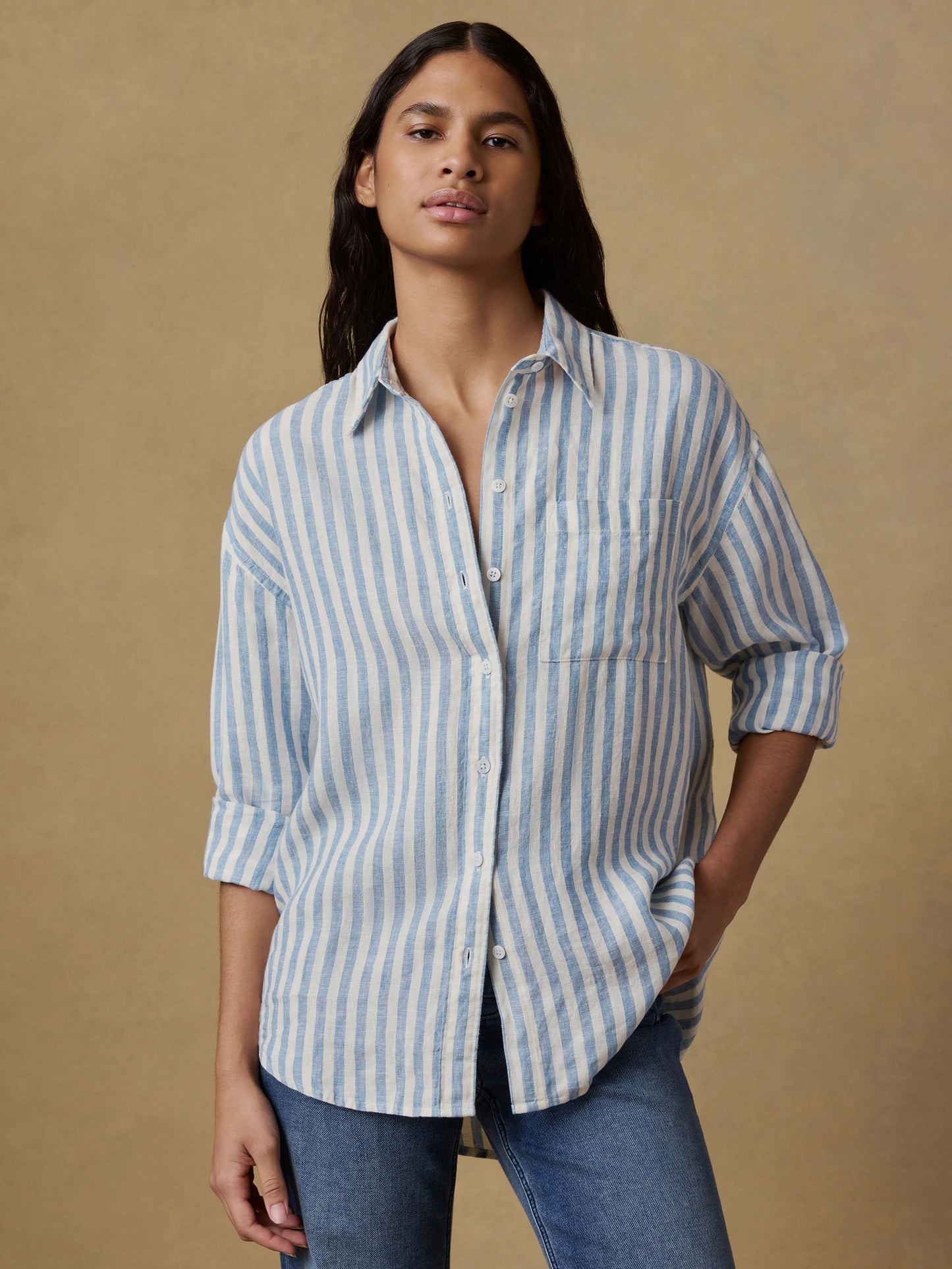 Laguna Linen Relaxed Shirt - Ocean Lucy Stripe
