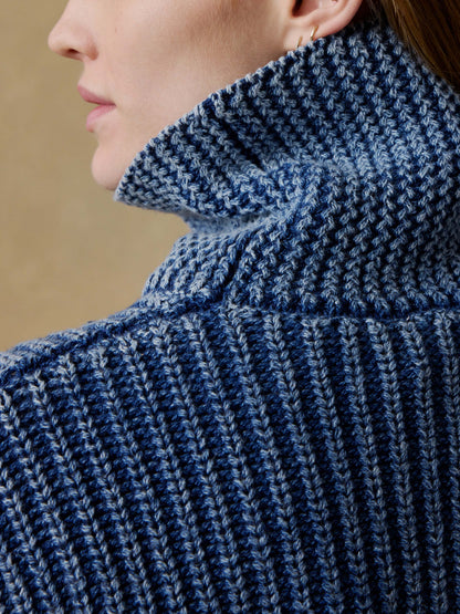 Sunwashed Cotton Oversized Turtleneck Sweater - Windcliff Indigo Wash