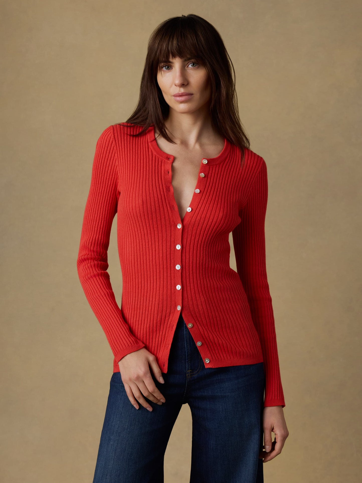 Miramar Linen Crewneck Cardigan - Poppy Red