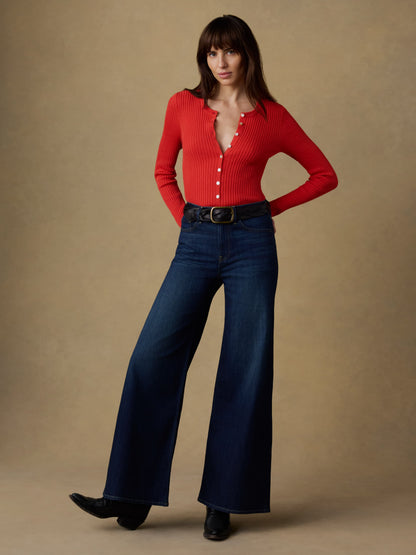 Miramar Linen Crewneck Cardigan - Poppy Red