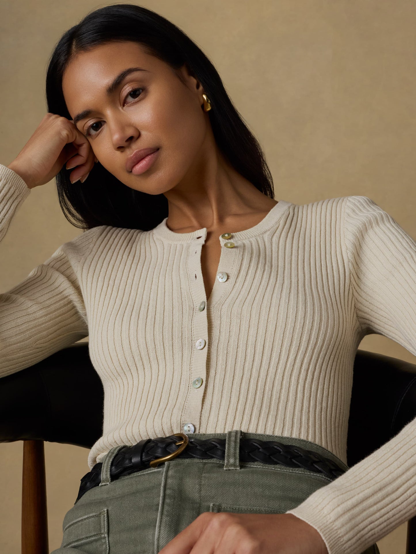 Miramar Linen Crewneck Cardigan - Summer Sand