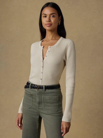Miramar Linen Crewneck Cardigan - Summer Sand