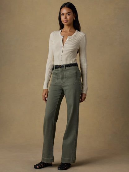 Miramar Linen Crewneck Cardigan - Summer Sand