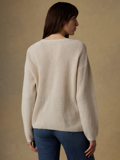 Miramar Linen Deep V-Neck Sweater - Summer Sand