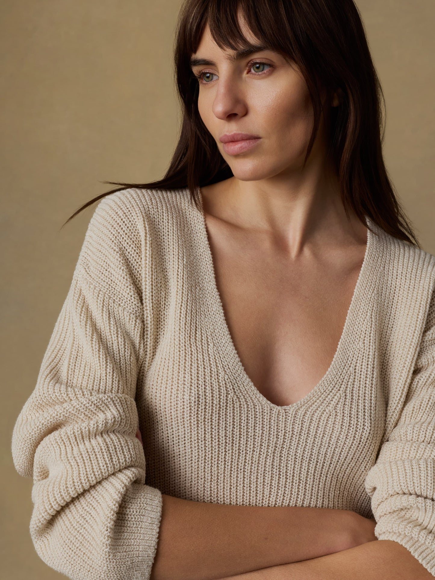 Miramar Linen Deep V-Neck Sweater - Summer Sand