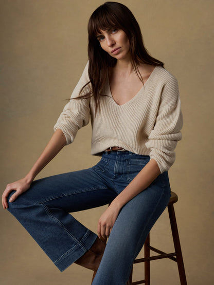Miramar Linen Deep V-Neck Sweater - Summer Sand