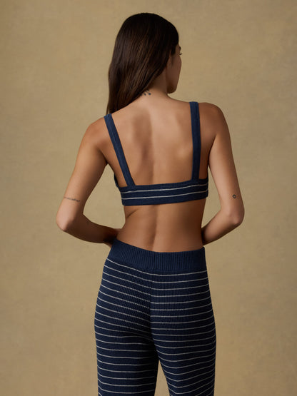 Miramar Linen Sweater Bralette - Navy Stripe
