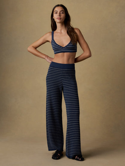 Miramar Linen Sweater Bralette - Navy Stripe