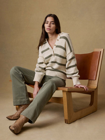 Sunwashed Cotton Polo Sweater - Antique Stripe