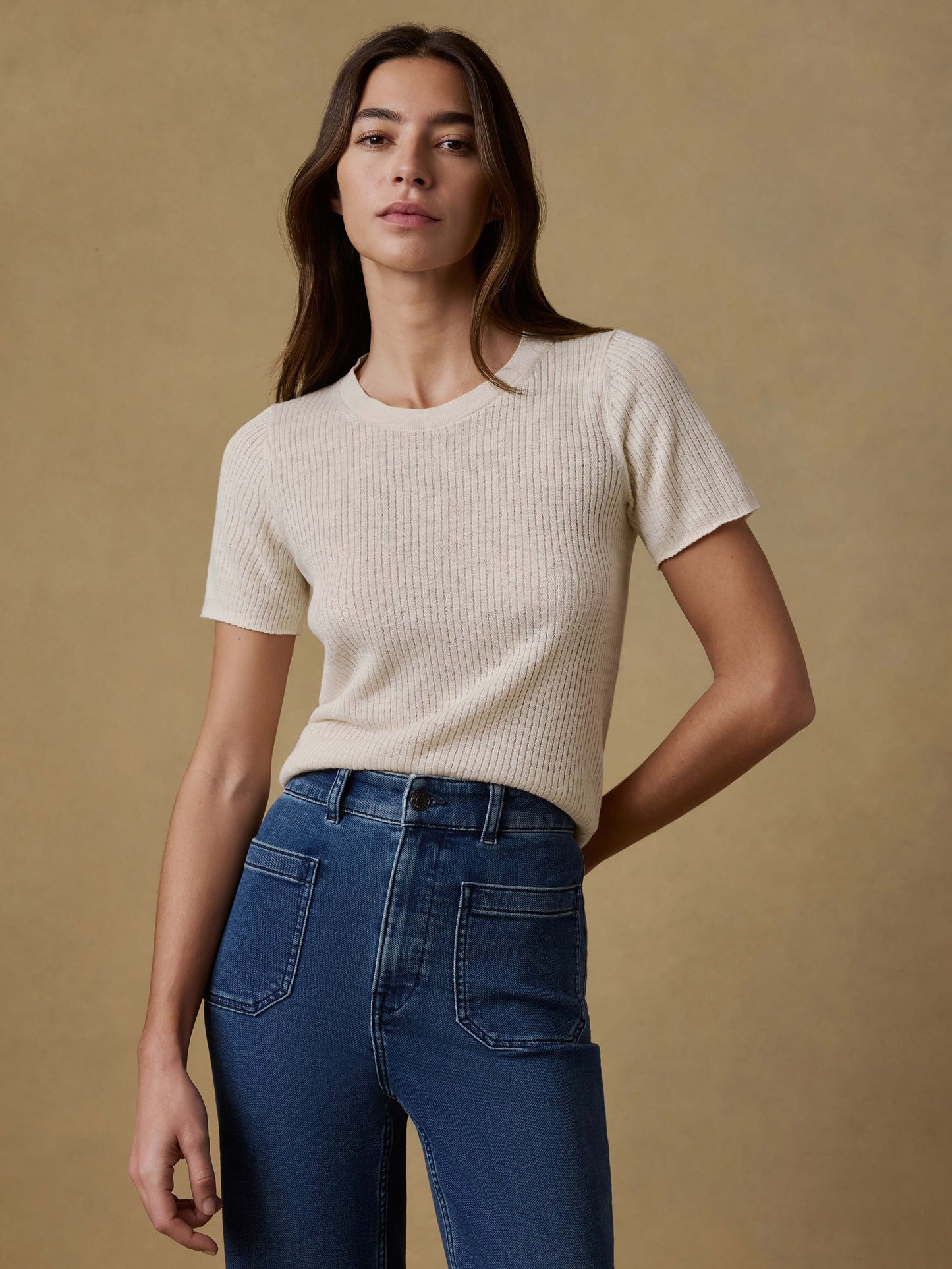 Miramar Linen Mini Rib Tee - Summer Sand