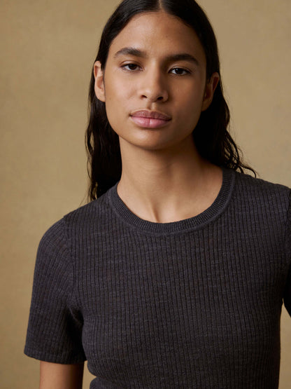 Miramar Linen Mini Rib Tee - Washed Black