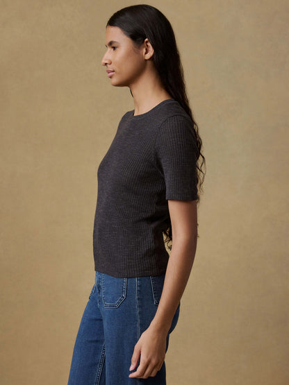 Miramar Linen Mini Rib Tee - Washed Black