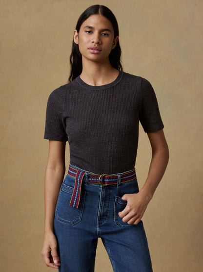 Miramar Linen Mini Rib Tee - Washed Black