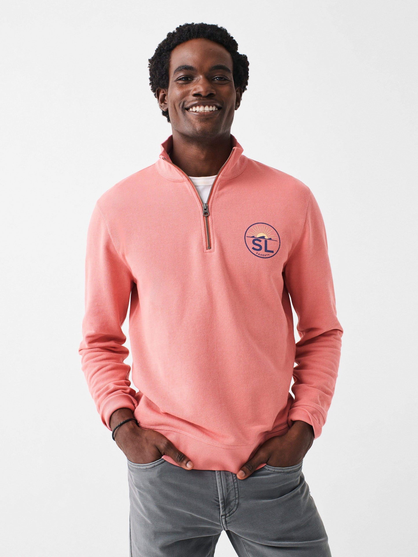Spring Lake Long- Sleeve Terry Quarter- Zip - Faded Flag