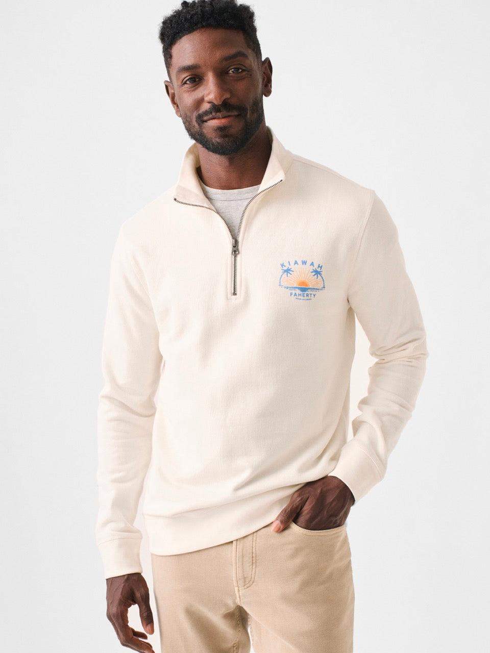 Kiawah Long-Sleeve Terry Quarter-Zip - Solar White