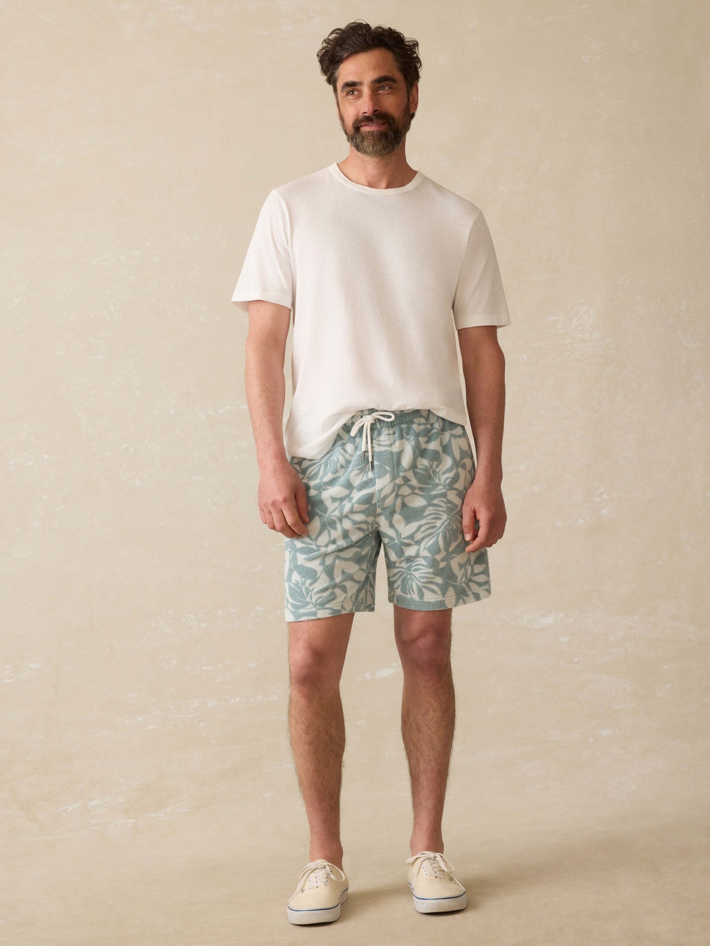 Cabana Towel Terry Sweatshort - Poolside Foliage Teal