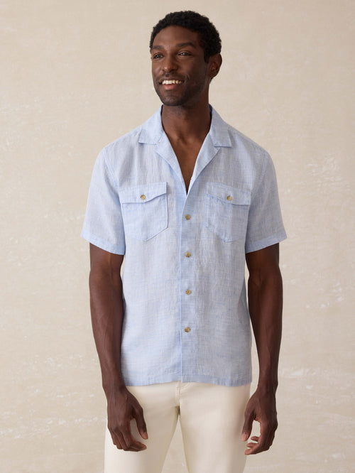 Short-Sleeve Reserve Basque Camp Shirt - Light Blue Melange