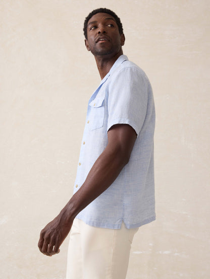 Short-Sleeve Reserve Basque Camp Shirt - Light Blue Melange