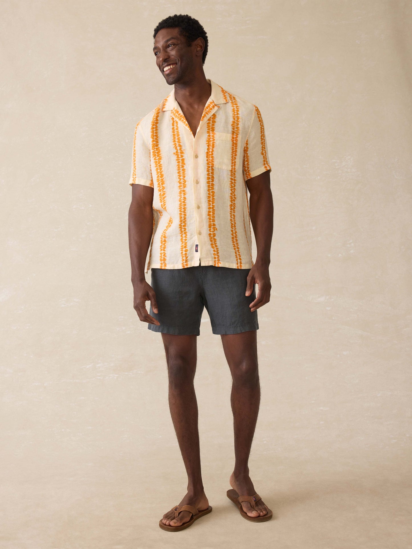 Short-Sleeve Shibori Palma Linen Shirt - Citrus Valley